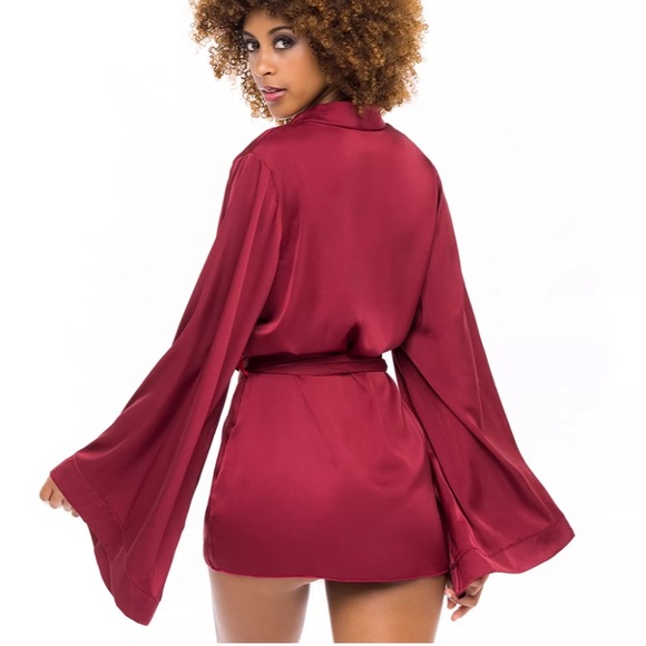 Satin Short Red Maroon Robe - Picture 8 of 8